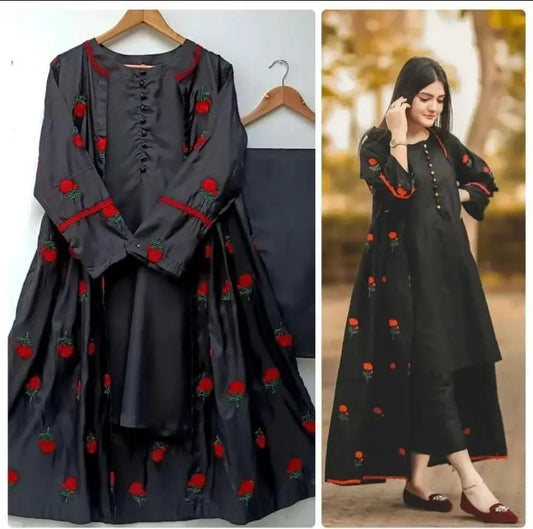 Stylish Collection Stitched Embroidered Flower Gown 3Pc Dress for Women - Dress For Girls - Dress For Women - Stitched Suit for Girls - Stitched Suit For Women